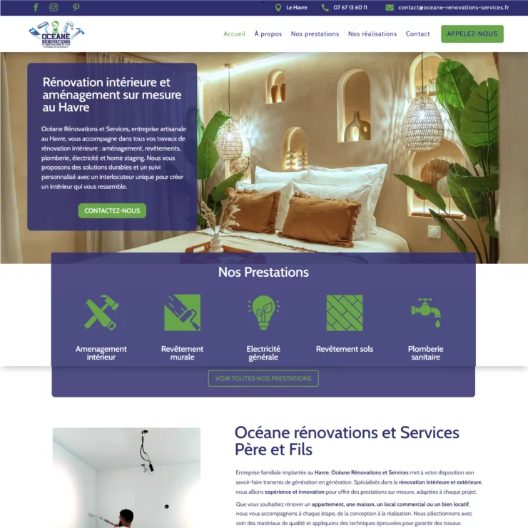 Aperçu du site web réalisé pour Océane Rénovations & Services
