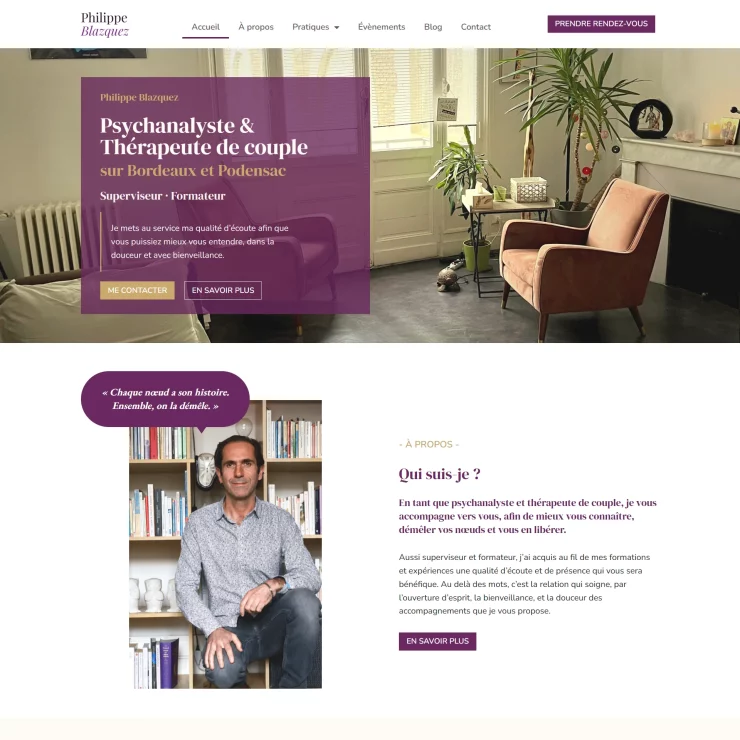 Aperçu du site web réalisé pour Philippe Blasquez, thérapeute